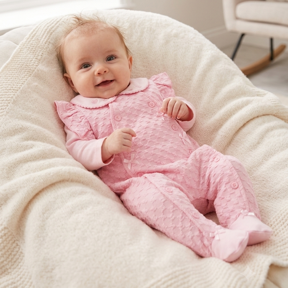 BW-2020-2631: Baby Girls Jacquard All-In-One with Bows (NB-6 Months) BW-2020-2631: Baby Girls Jacquard All-In-One with Bows (NB-6 Months)